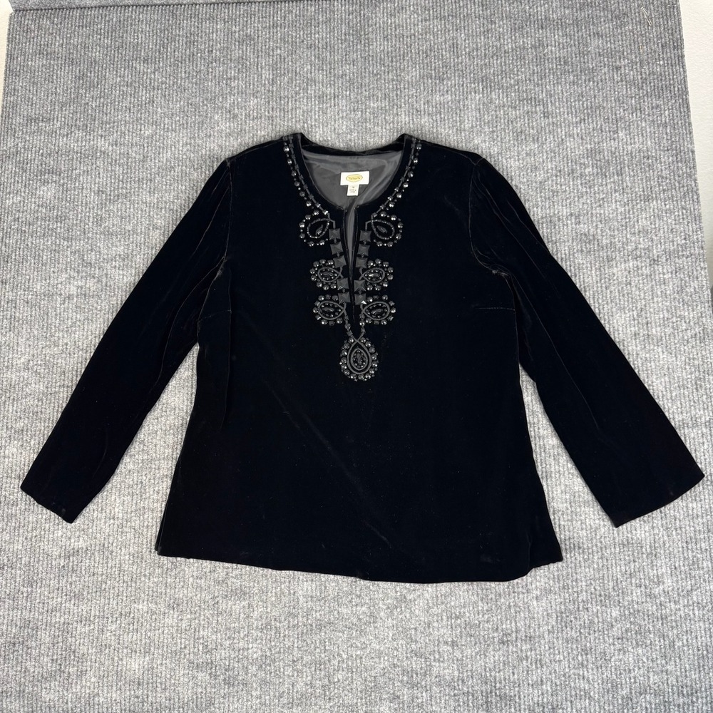 Vtg Talbots Tunic Womens XL Silk Rayon Velvet Beaded Rhinestone Embellished